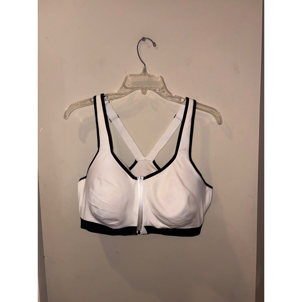 Victoria's Secret On Point Knockout Front Zip Sport Bra White Black 36DDD F80